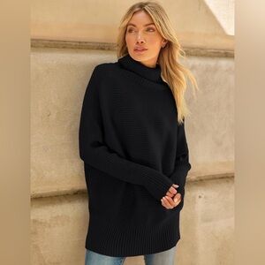 LILLUSORY Women's Oversized Turtleneck Sleeve Ribbed Tunic Sweater-SIZE 2XL